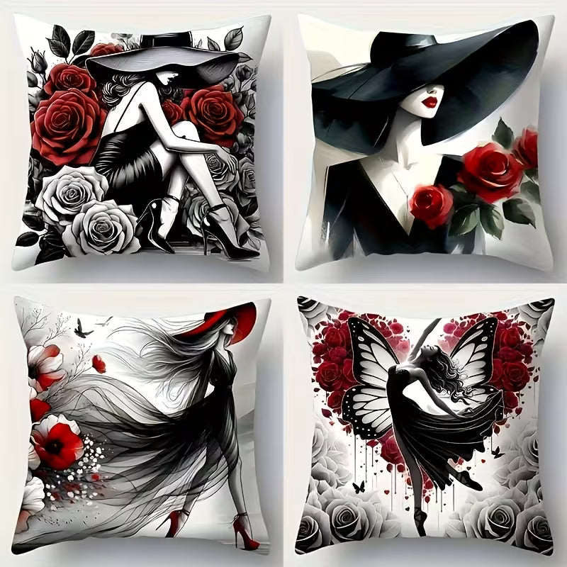Modern Women and Rose Design Pillow Covers