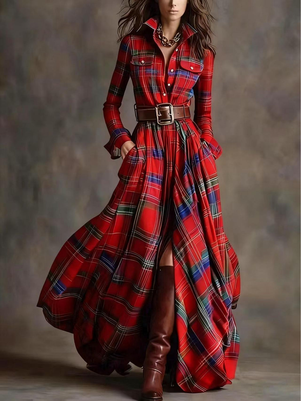 French Vintage Plaid Dress