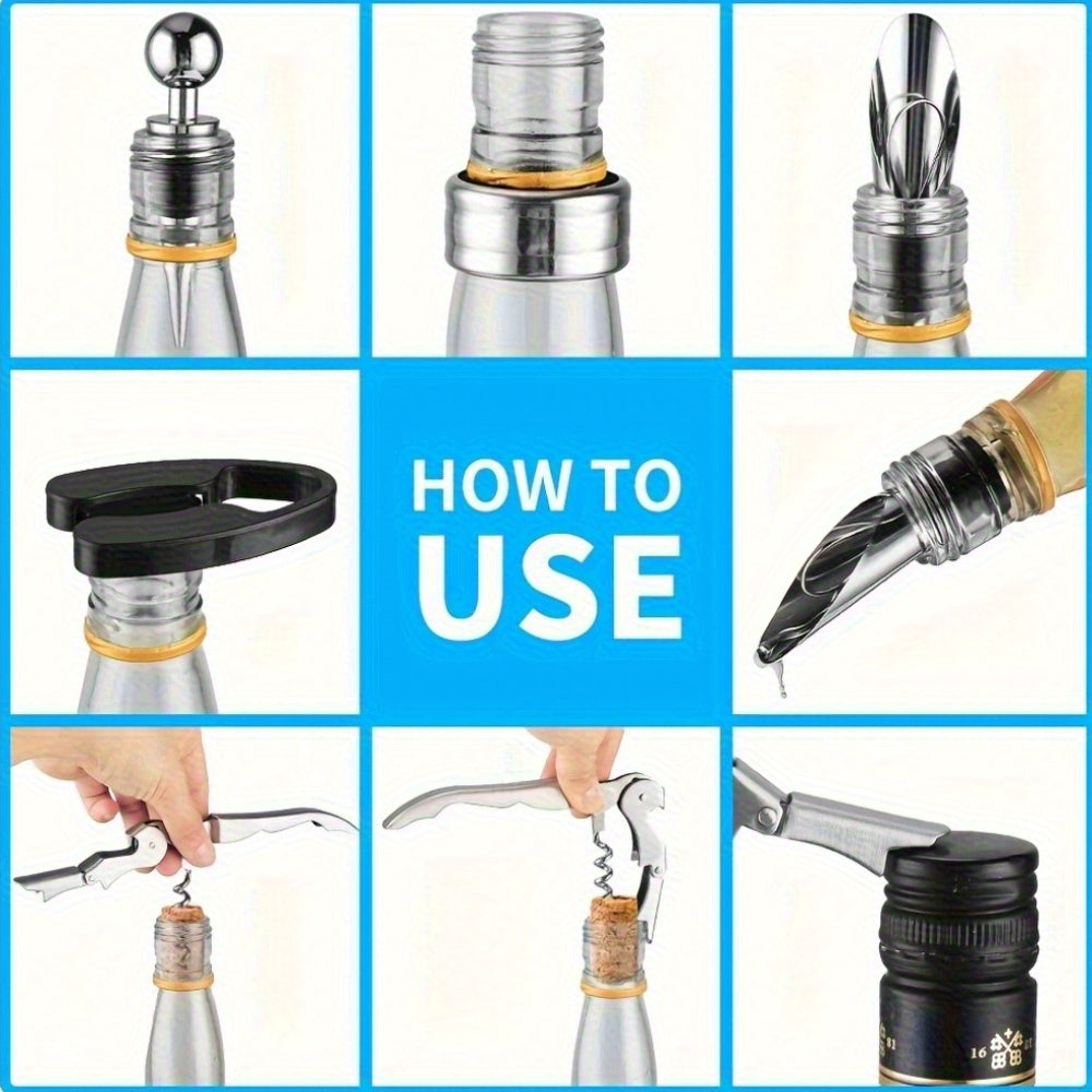 Juego de abrebotellas de acero inoxidable - Kit de herramientas para botellas de vino tinto para botellas grandes