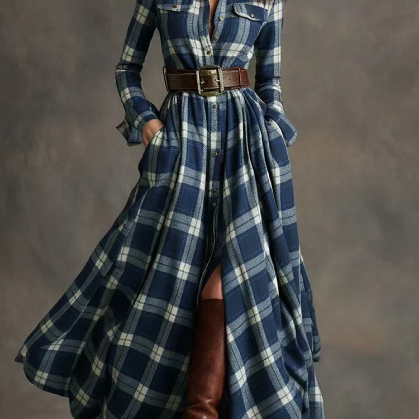 French Vintage Plaid Dress