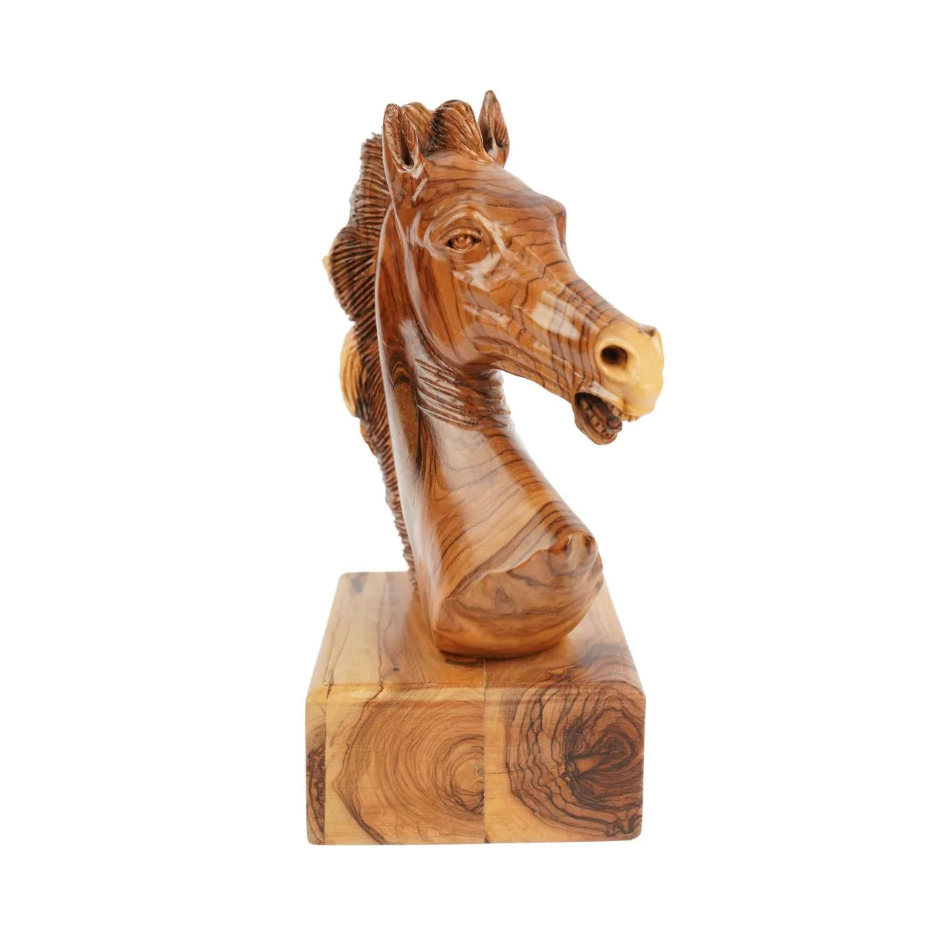 Hand-carved horse head made of olive wood (large) – Exclusive wooden sculpture from Bethlehem (24 cm) - World Gifts