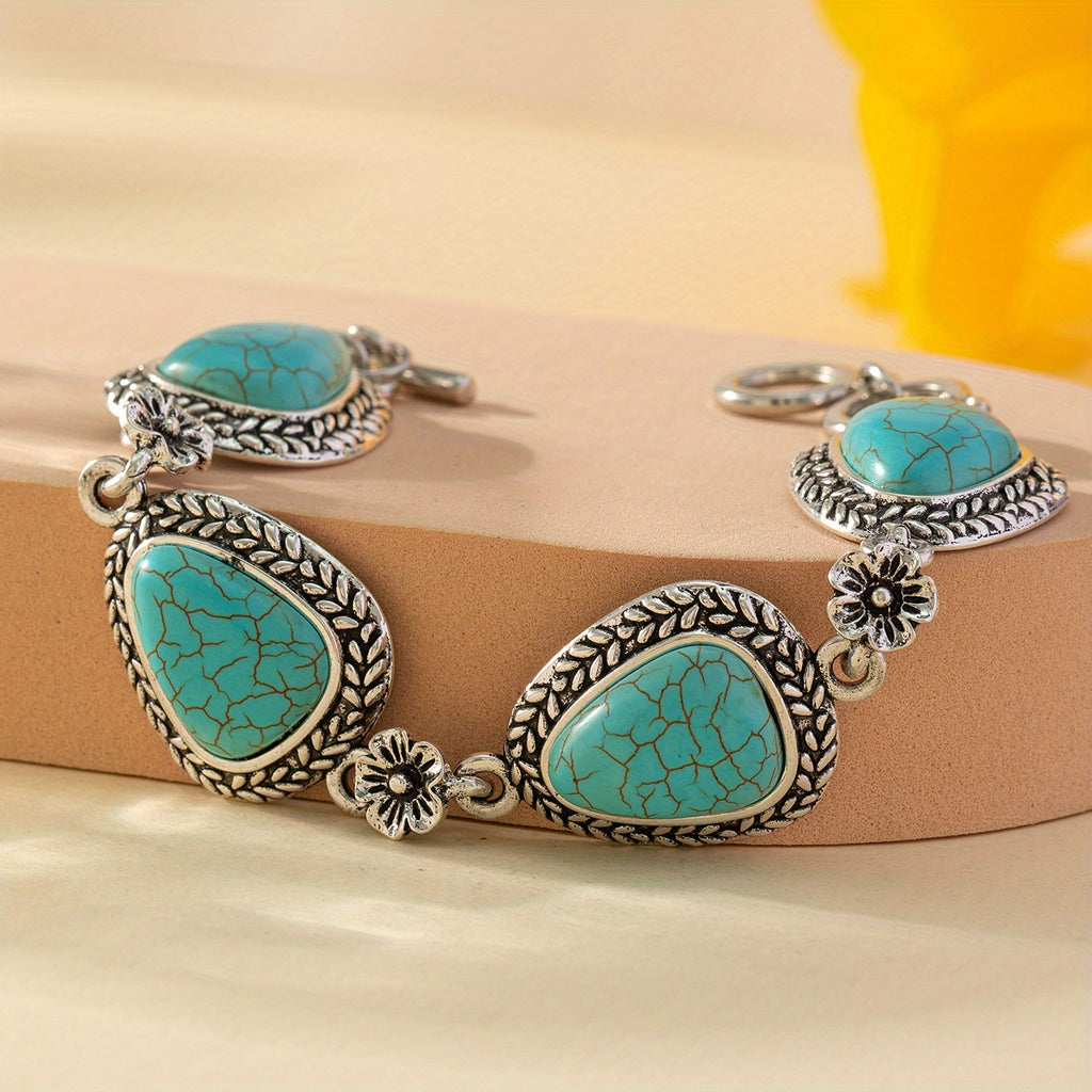 Ethnic Valley Rice Pattern Turquoise Hand Sign Bracelet