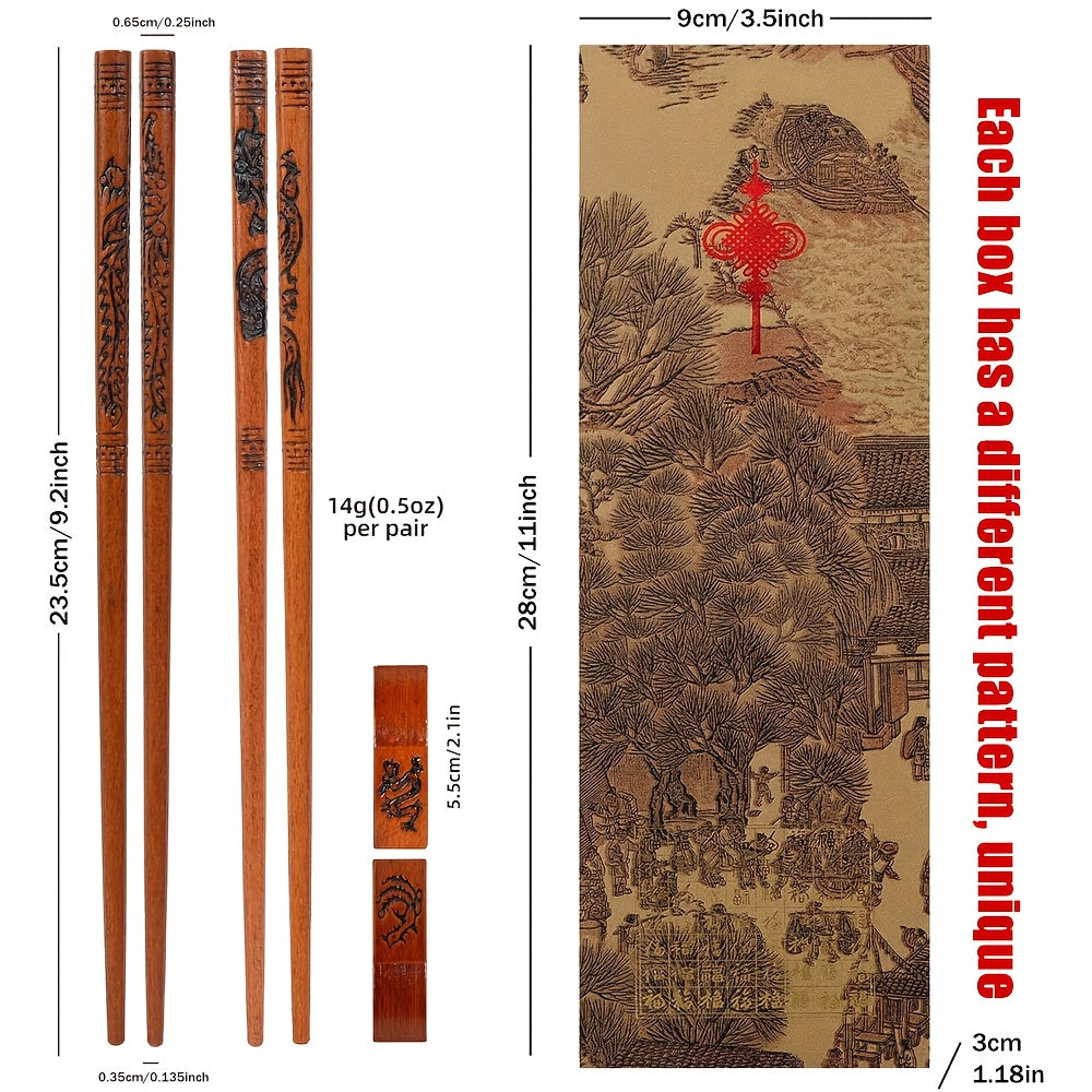 2 pares de palillos tradicionales con dragón y fénix