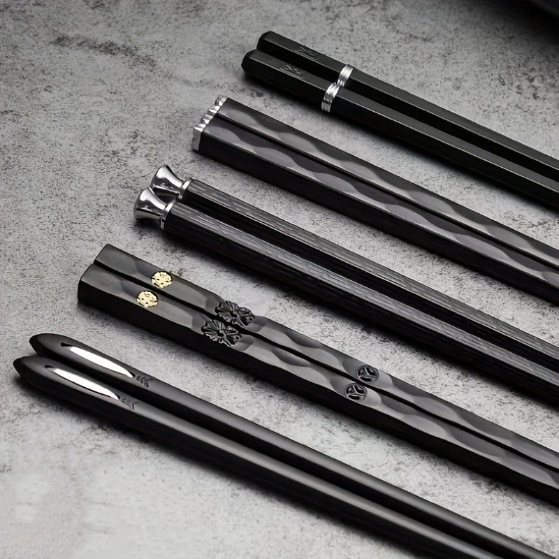 5 Pairs Reusable Food-Grade Chopsticks – Durable Black Plastic