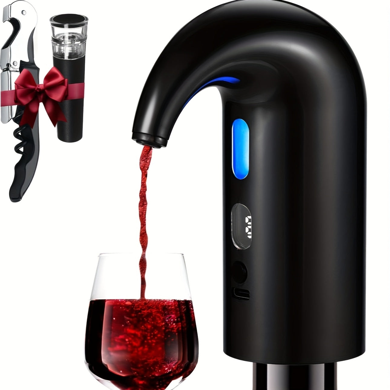 Conjunto Mini Aerador, Decantador e Dispensador Elétrico de Vinho