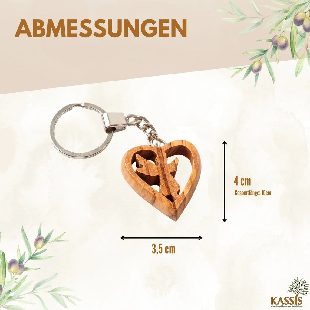 Guardian Angel Heart Keychain in Olive Wood - World Gifts