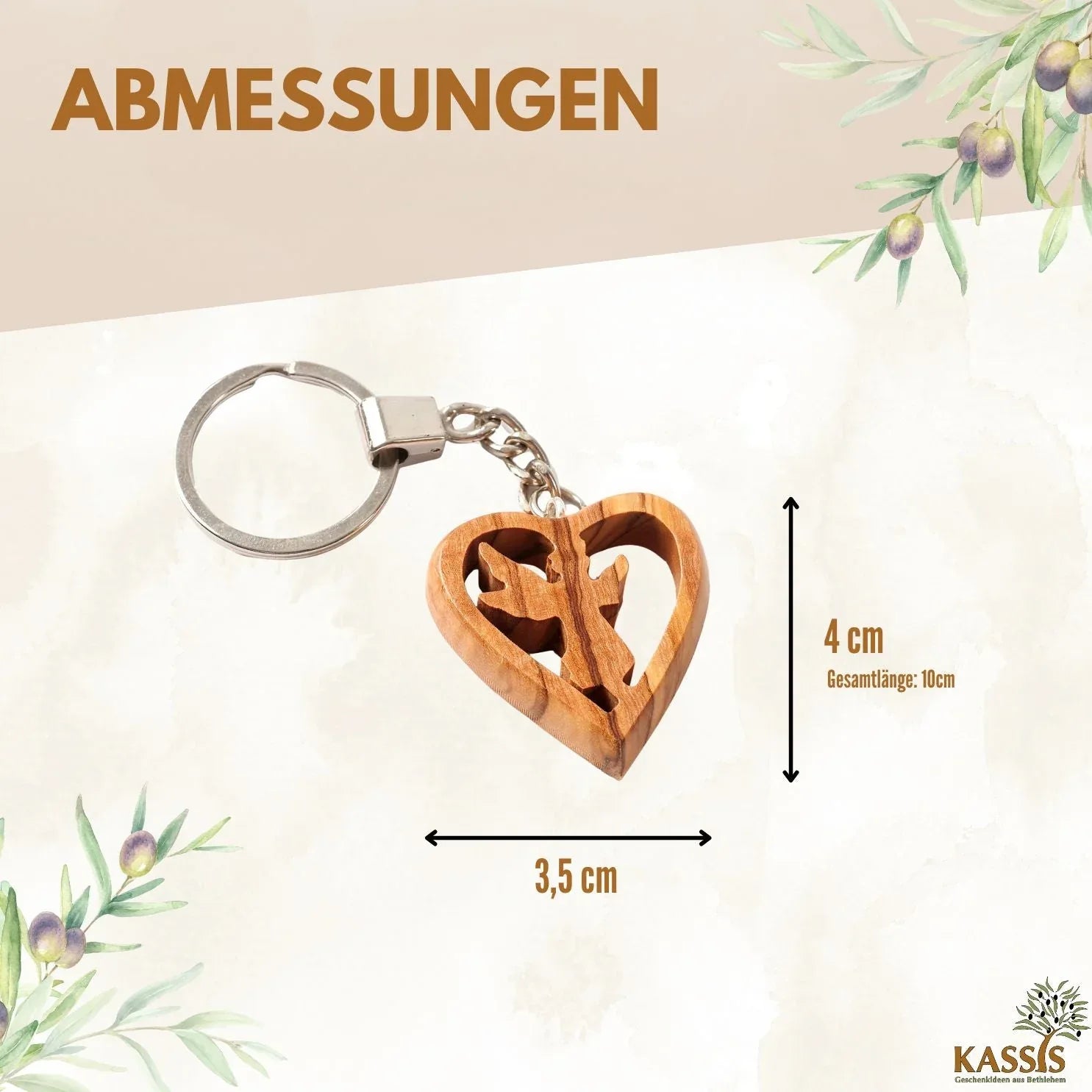 Guardian Angel Heart Keychain in Olive Wood - World Gifts