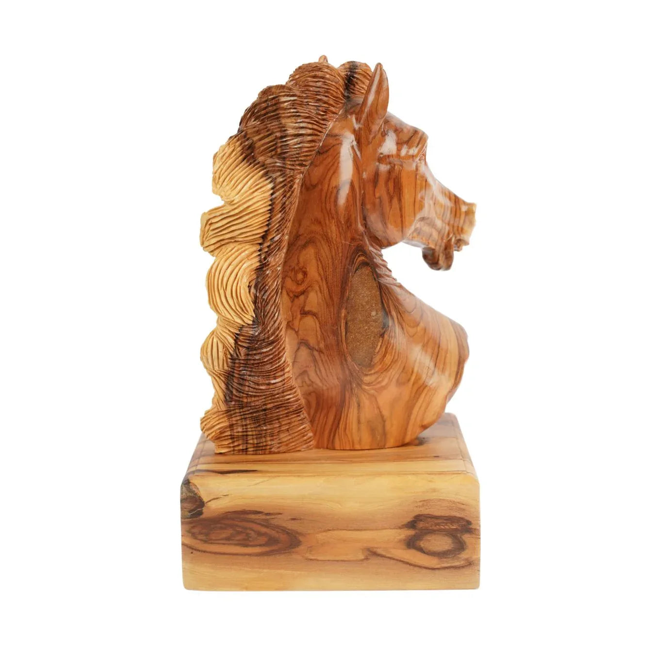 Hand-carved horse head made of olive wood (large) – Exclusive wooden sculpture from Bethlehem (24 cm) - World Gifts