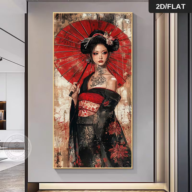 Modern Abstract Geisha with Red Umbrella