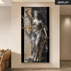 Modern Abstract Canvas Art Featuring a 2D Flat Design of Lady Justice Holding Scales