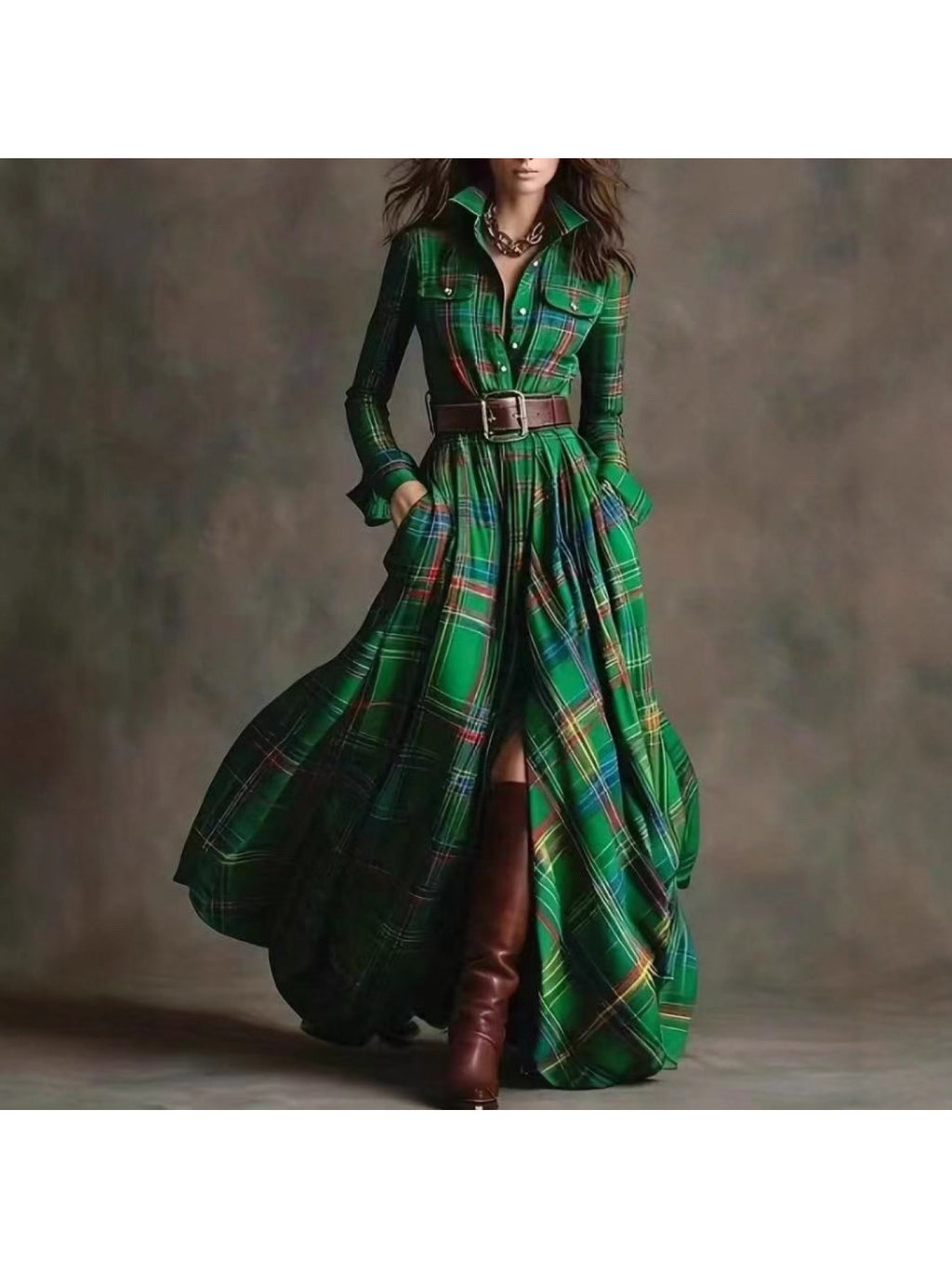 French Vintage Plaid Dress