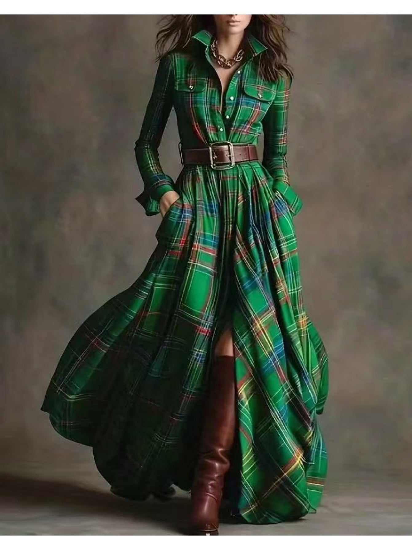 French Vintage Plaid Dress