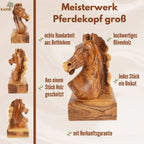 Hand-carved horse head made of olive wood (large) – Exclusive wooden sculpture from Bethlehem (24 cm) - World Gifts