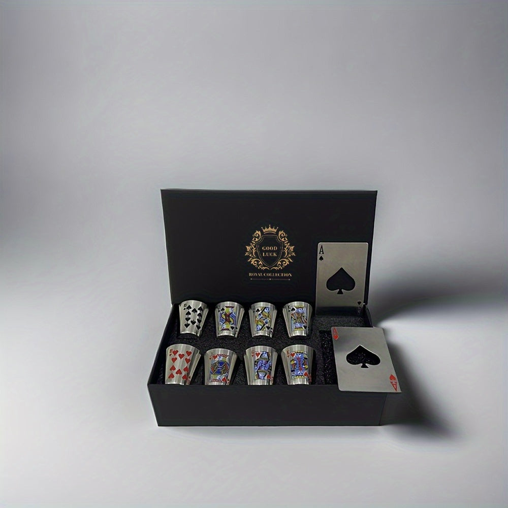 Stainless Steel Cup Set – 8 Cups & 2 Openers Gift Box