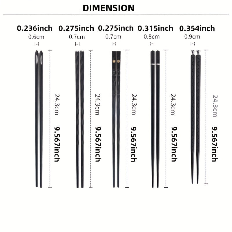 5 Pairs Reusable Food-Grade Chopsticks – Durable Black Plastic