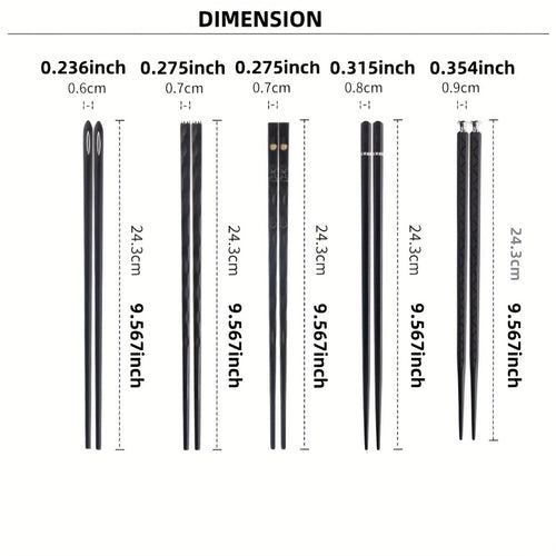 5 Pairs Reusable Food-Grade Chopsticks – Durable Black Plastic