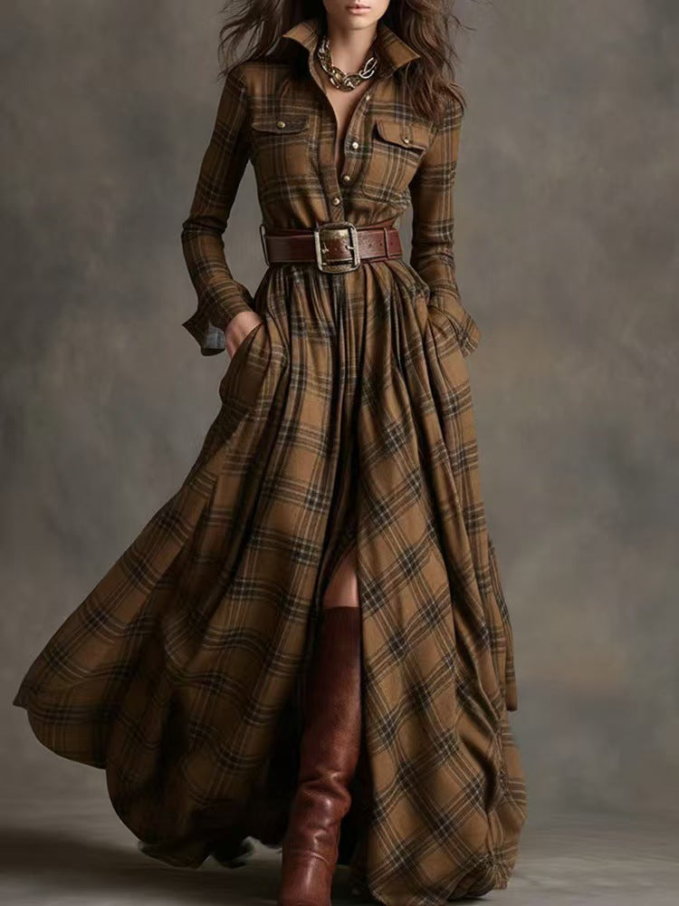 French Vintage Plaid Dress
