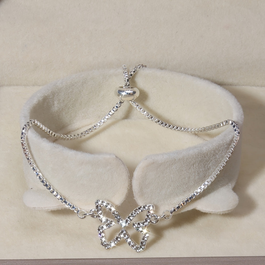 Pulsera de tenis mariposa brillante – Diseño hueco con diamantes de imitación