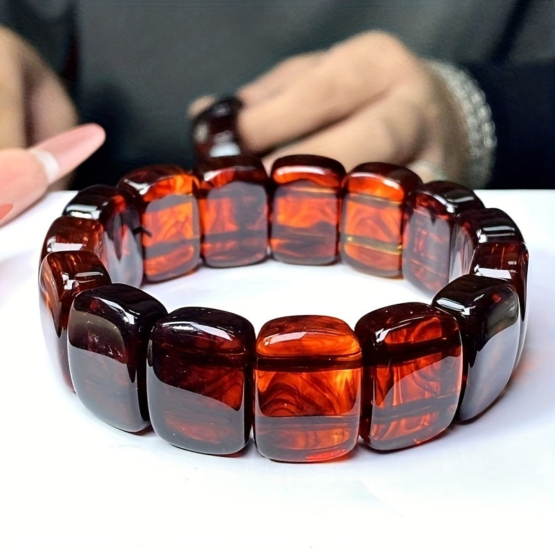 Pulsera de Ámbar Rojo Natural con Cuentas – Estilo Bohemio