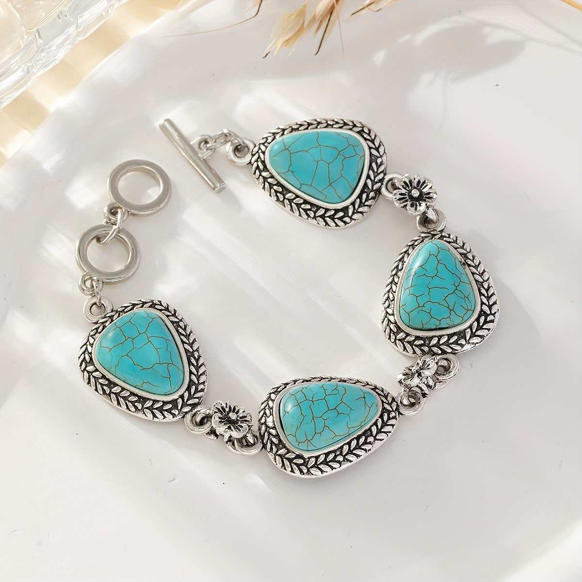 Ethnic Valley Rice Pattern Turquoise Hand Sign Bracelet