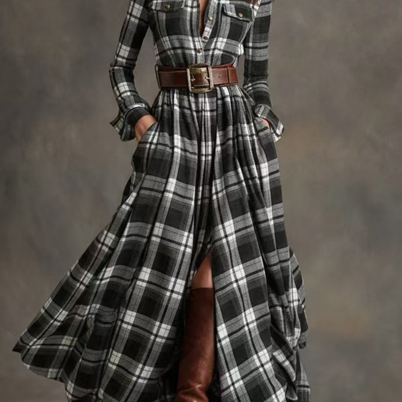 French Vintage Plaid Dress