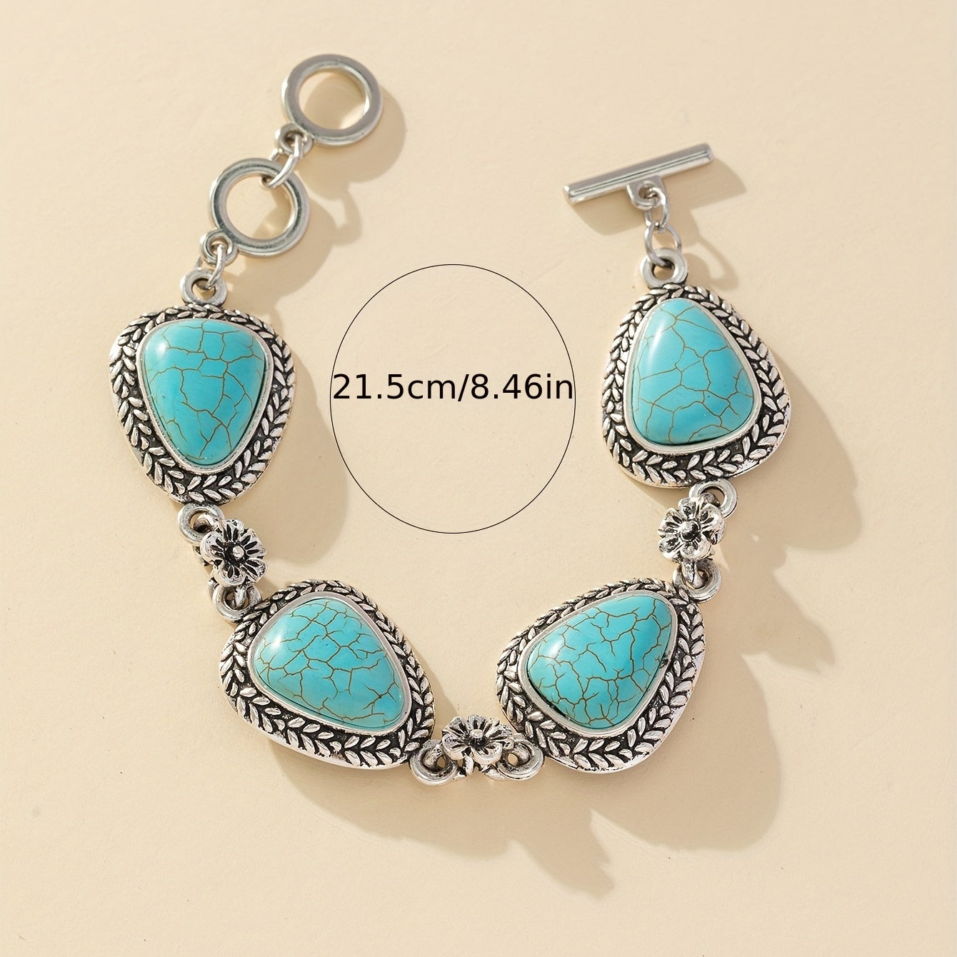 Ethnic Valley Rice Pattern Turquoise Hand Sign Bracelet
