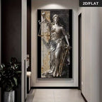 Modern Abstract Canvas Art Featuring a 2D Flat Design of Lady Justice Holding Scales