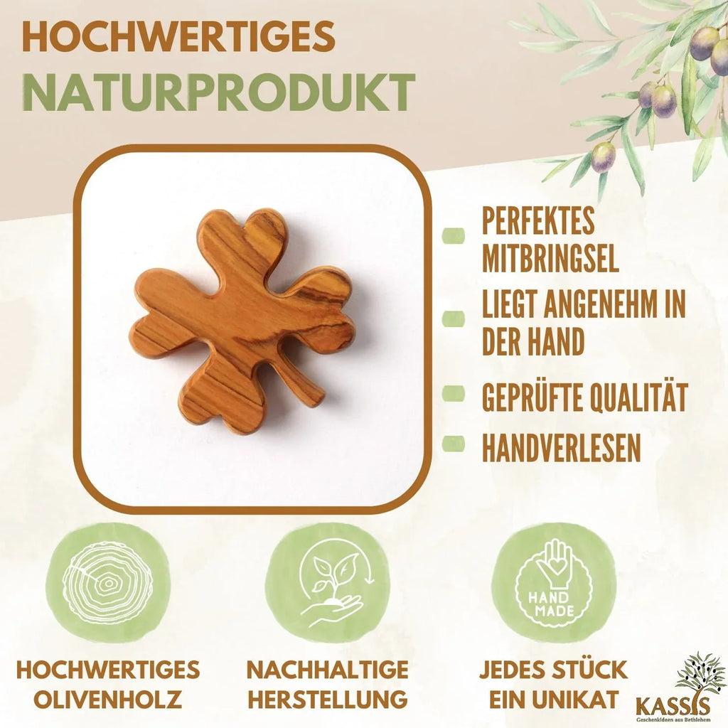 Cloverleaf as a lucky charm made of olive wood - World Gifts