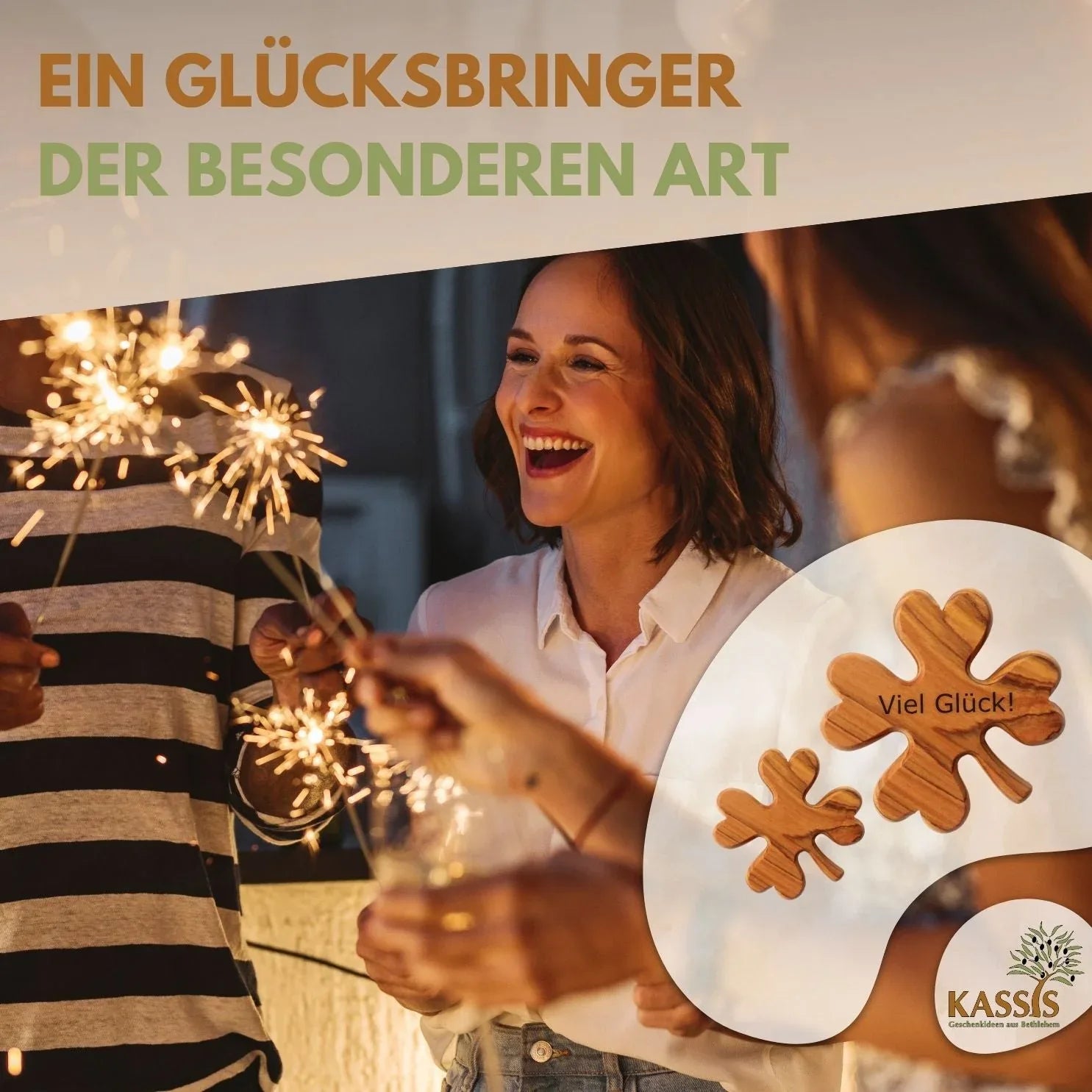 Cloverleaf as a lucky charm made of olive wood - World Gifts