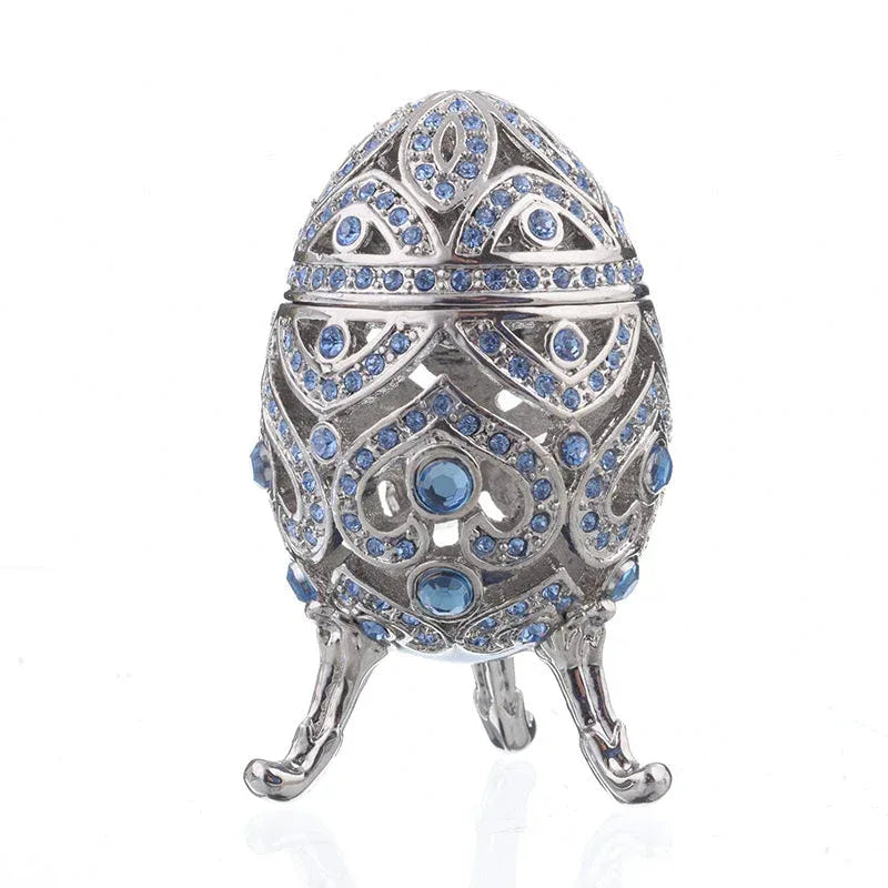 Silver Faberge Egg with Blue Crystals - World Gifts