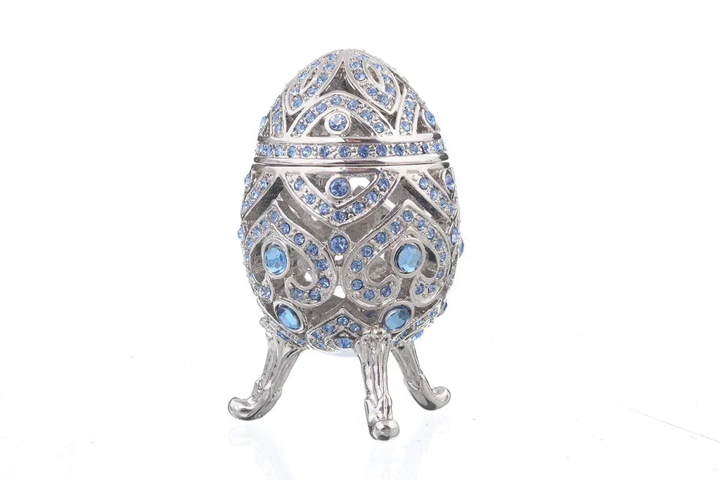 Silver Faberge Egg with Blue Crystals - World Gifts