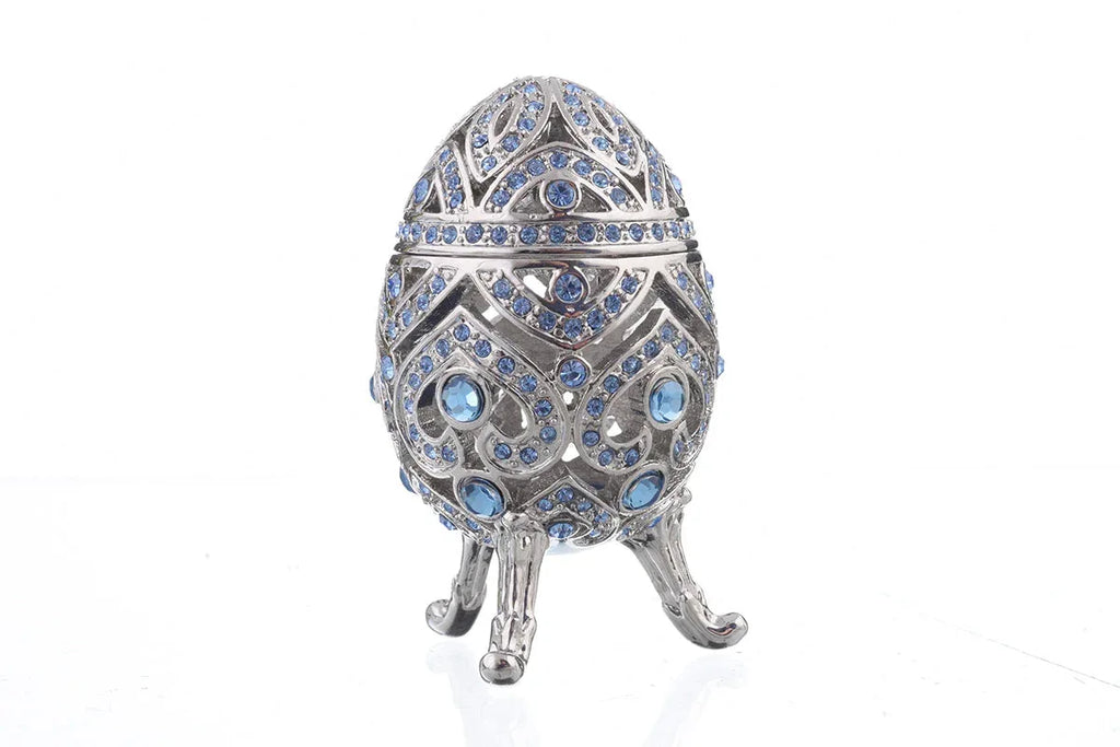 Silver Faberge Egg with Blue Crystals - World Gifts