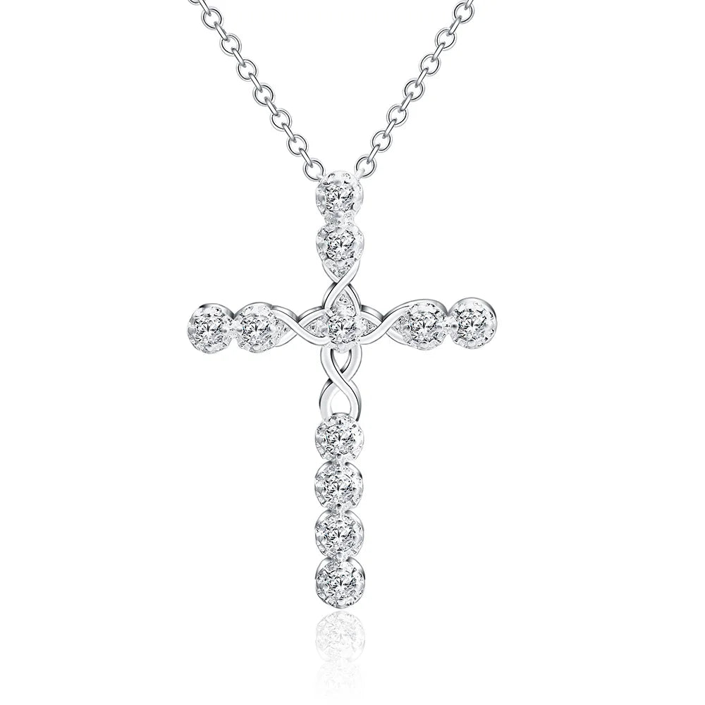 Silver Cross Necklace with CZ Crystal ✨