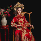 Vintage Lovers Wedding Dress Cheongsam Chinese Style Marriage Set Embroidery Bride Bridegroom Costume Oriental Toast Clothing 3X - World Gifts