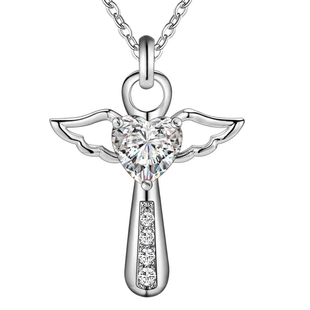 Silver Cross Necklace with CZ Crystal ✨