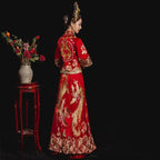 Vintage Lovers Wedding Dress Cheongsam Chinese Style Marriage Set Embroidery Bride Bridegroom Costume Oriental Toast Clothing 3X - World Gifts
