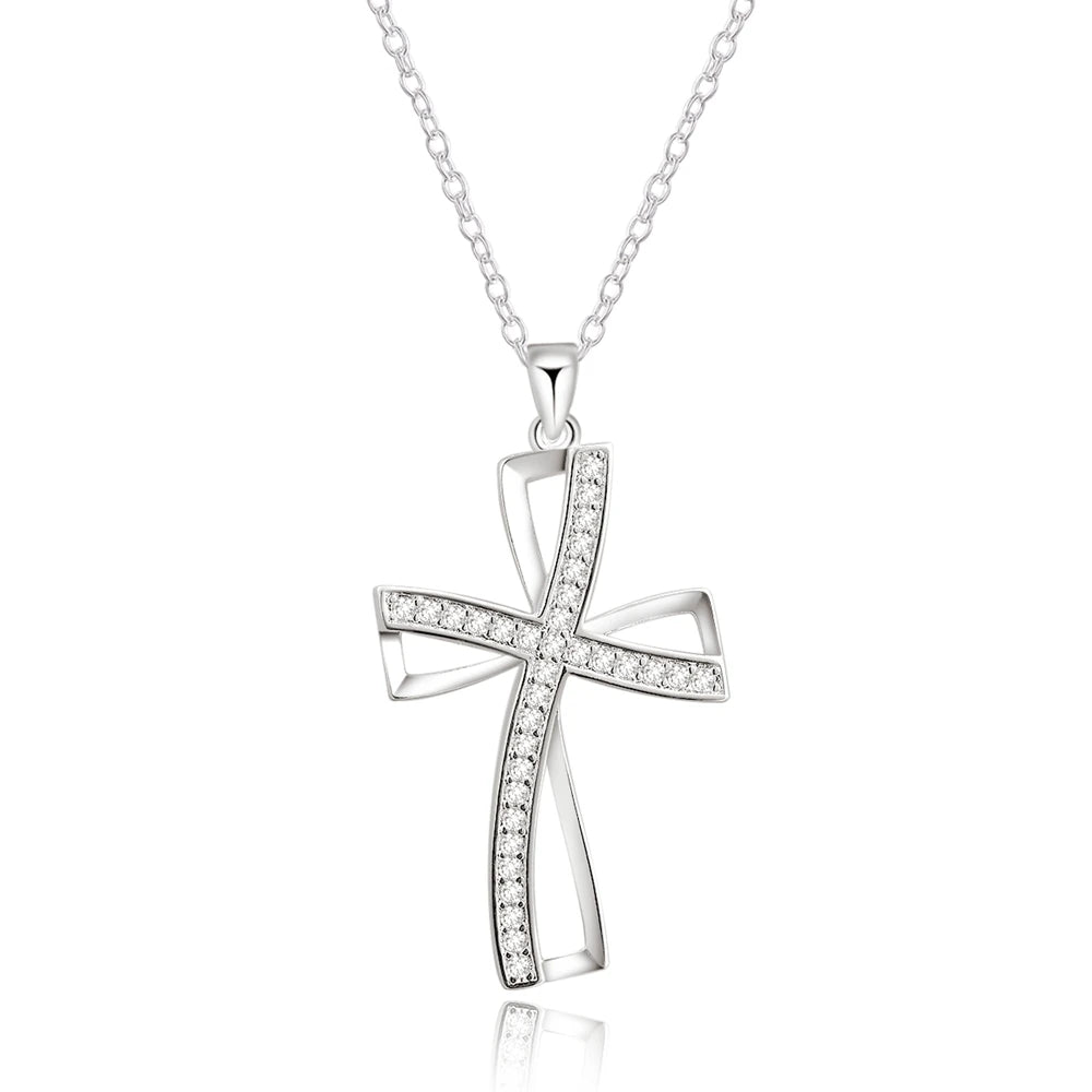 Silver Cross Necklace with CZ Crystal ✨