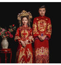 Vintage Lovers Wedding Dress Cheongsam Chinese Style Marriage Set Embroidery Bride Bridegroom Costume Oriental Toast Clothing 3X - World Gifts