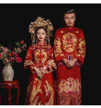 Vintage Lovers Wedding Dress Cheongsam Chinese Style Marriage Set Embroidery Bride Bridegroom Costume Oriental Toast Clothing 3X - World Gifts