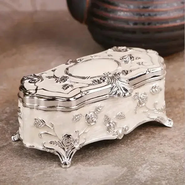 Small Size Vintage Jewellery Case Fashion Jewelry Box White Enamel Zinc-alloy Metal Trinket Box Flower Carved Toothpick storage - World Gifts