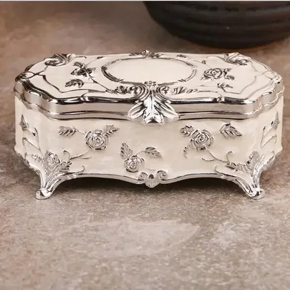 Small Size Vintage Jewellery Case Fashion Jewelry Box White Enamel Zinc-alloy Metal Trinket Box Flower Carved Toothpick storage - World Gifts