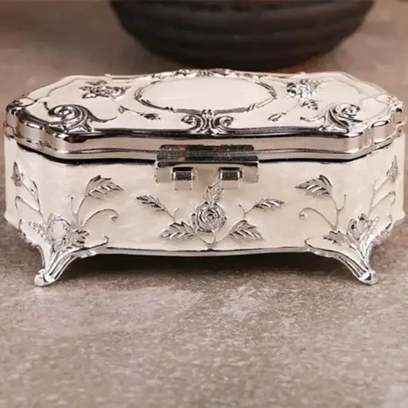 Small Size Vintage Jewellery Case Fashion Jewelry Box White Enamel Zinc-alloy Metal Trinket Box Flower Carved Toothpick storage - World Gifts