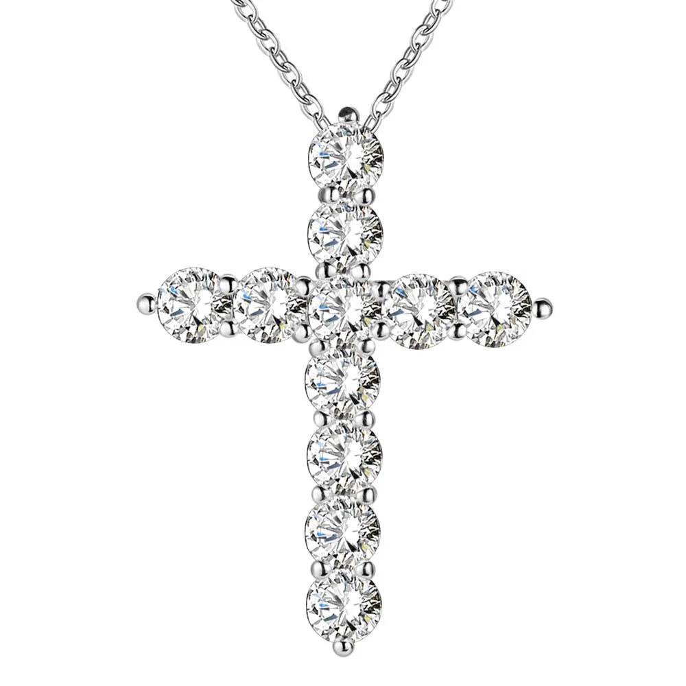 Silver Cross Necklace with CZ Crystal ✨