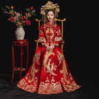 Vintage Lovers Wedding Dress Cheongsam Chinese Style Marriage Set Embroidery Bride Bridegroom Costume Oriental Toast Clothing 3X - World Gifts