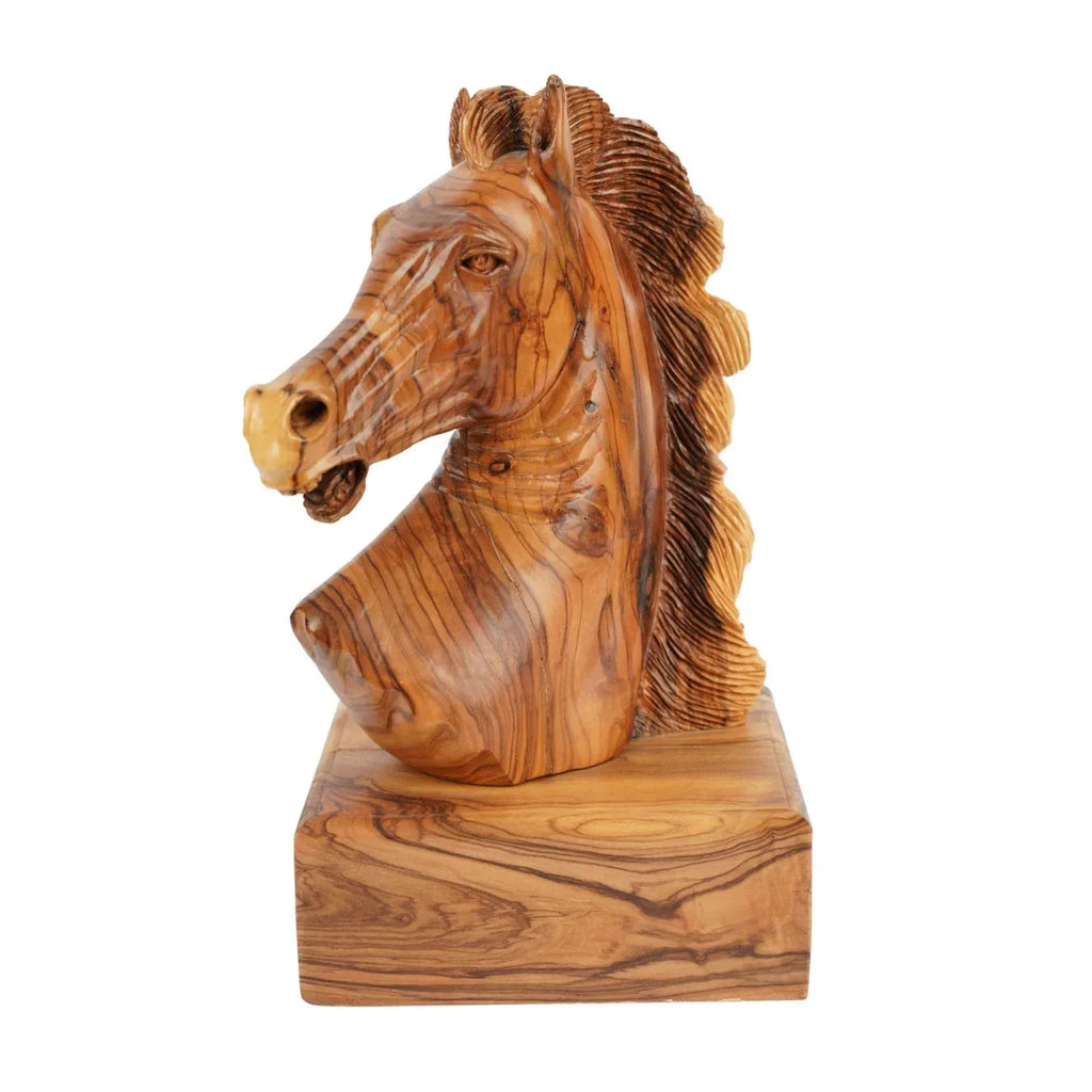 Hand-carved horse head made of olive wood (large) – Exclusive wooden sculpture from Bethlehem (24 cm) - World Gifts