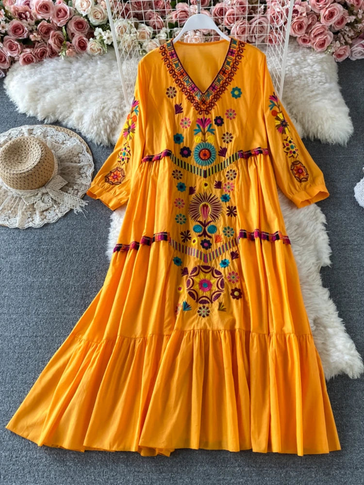 Bohemian Floral Embroidery Mini Dress – Vintage Beach Style