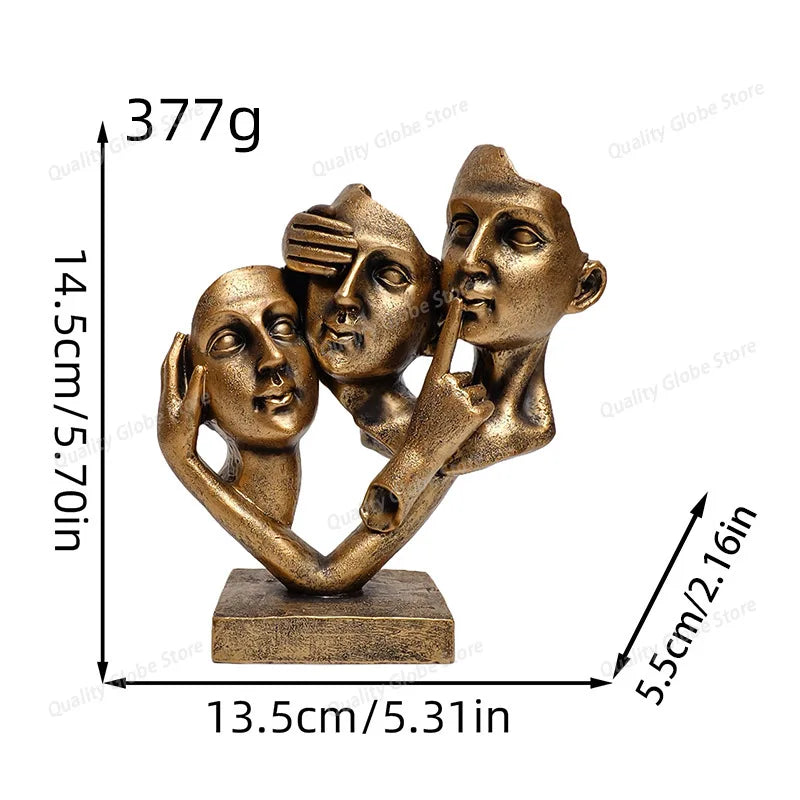 Speak No Evil Mask Sculpture – Abstract Thinker Statue Decor