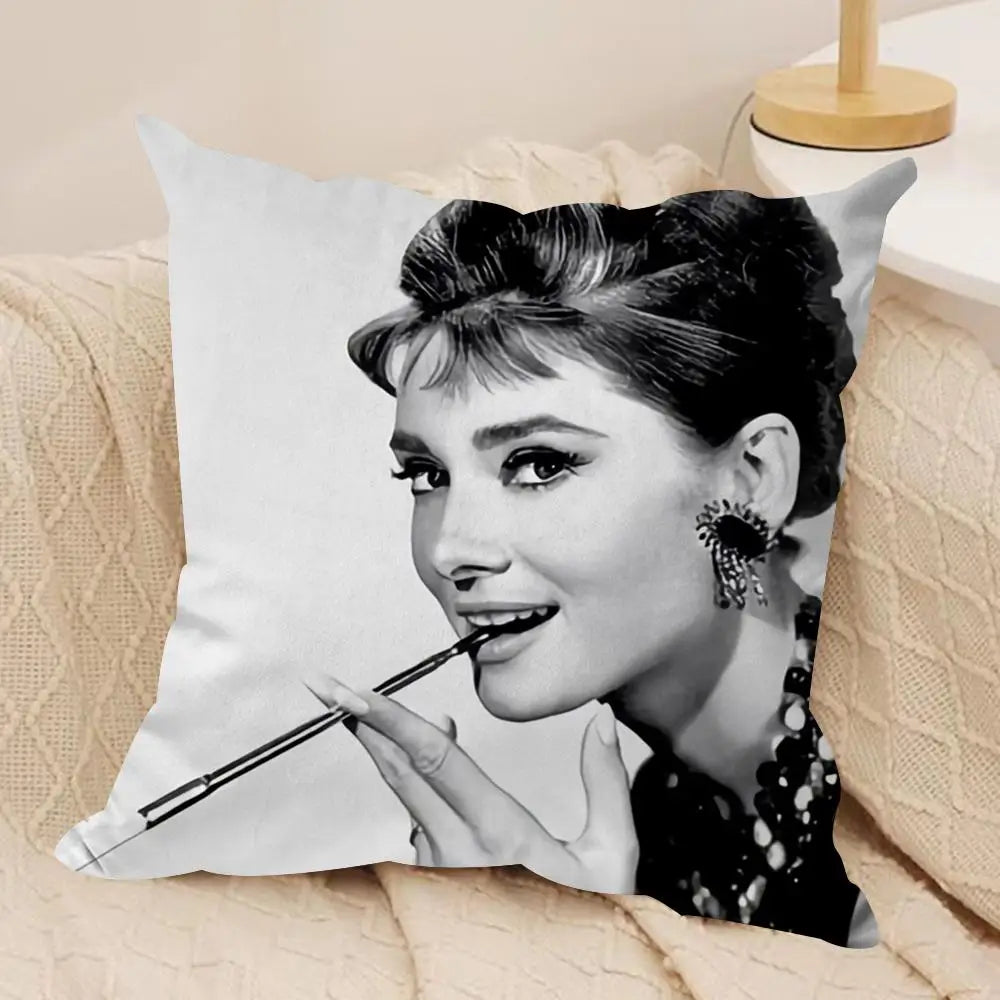 Audrey Hepburn Plush Cushion Cover – Double-Sided Sofa Pillow