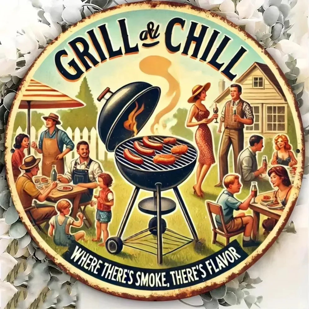 BBQ Party 2D Flat Tin Sign – 8"x8" 🍖