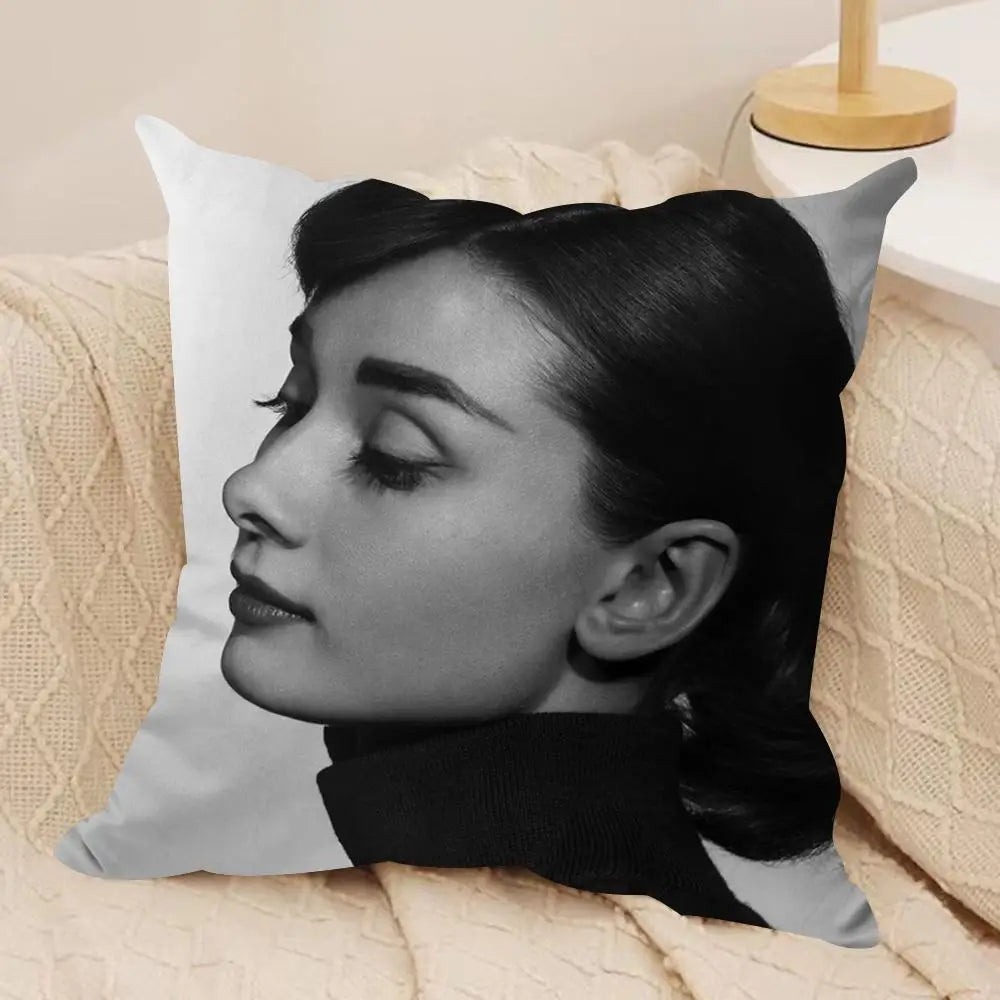 Audrey Hepburn Plush Cushion Cover – Double-Sided Sofa Pillow